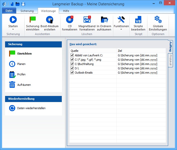 Screenshot vom Programm: Langmeier Backup