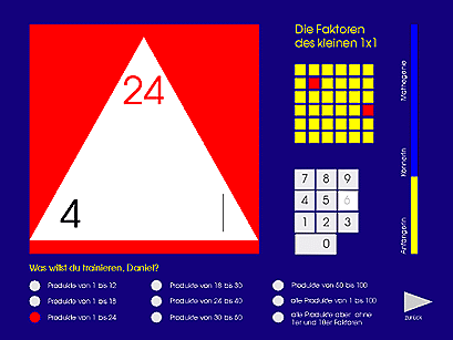 Screenshot vom Programm: Dreieck-1x1 Malrechnen-Trainer