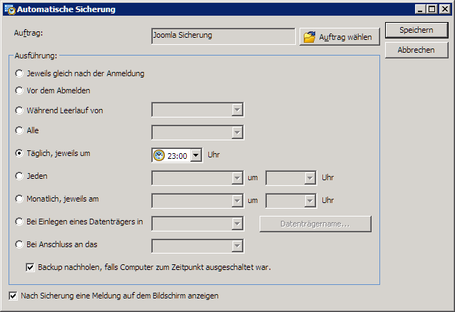 Einrichtung Website Backup Schritt 10