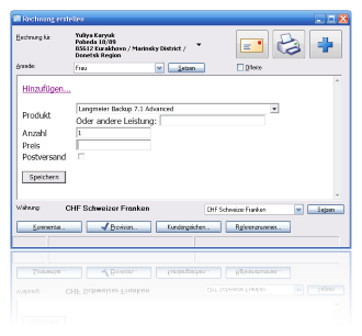 Invoice creation screenshot