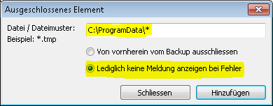 Windows system folders are often protected from access. No backup program can back up these files, which subsequently generates error messages. Here we show you how to suppress them with Langmeier Backup.