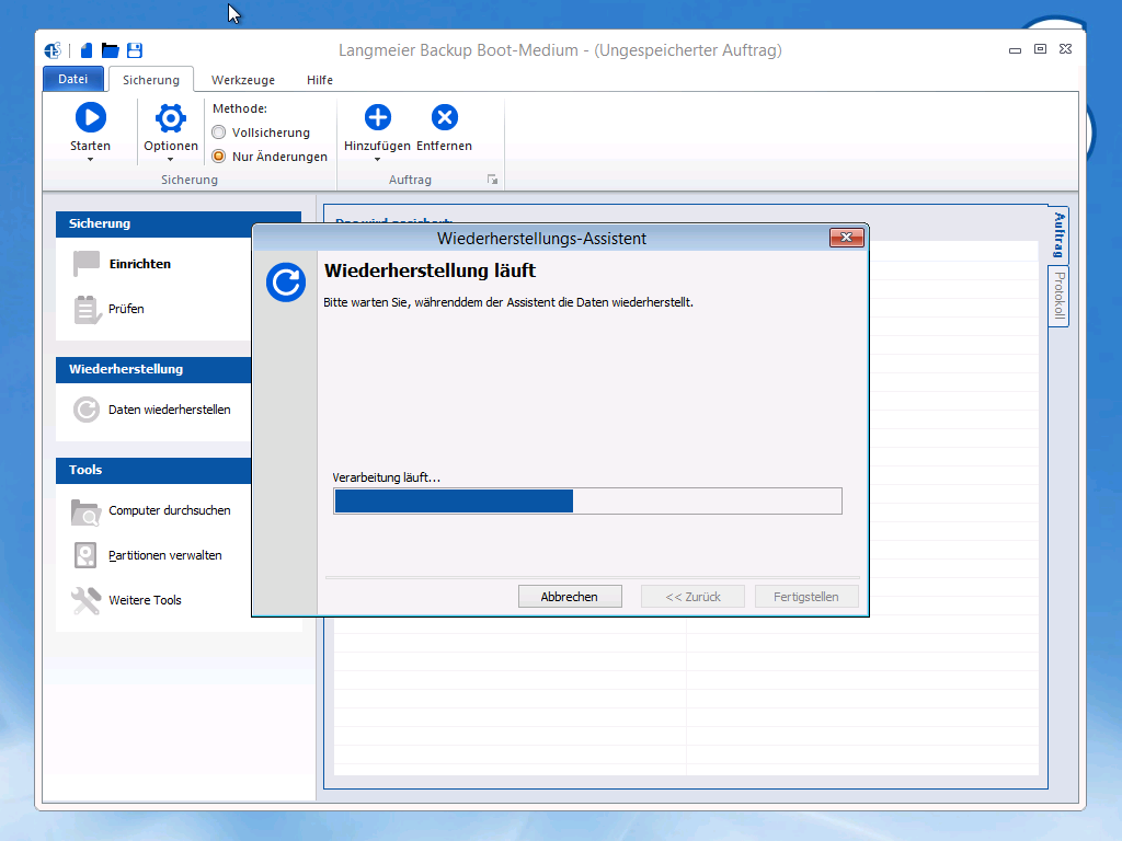 Wiederherstellung mit dem Assistenten