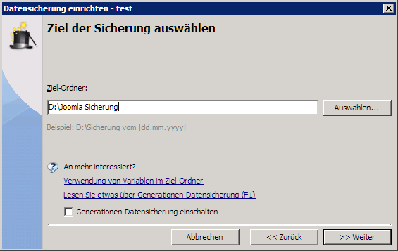 Einrichtung Website Backup Schritt 6