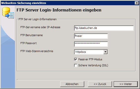 Einrichtung Website Backup Schritt 2